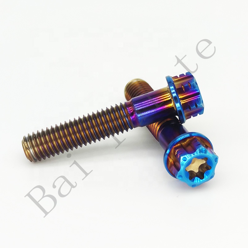 Perno azul quemado de alta calidad, titanio, brida Torx personalizada, Perno de titanio para motocicleta, pernos de titanio para motocicleta Gr5 M6