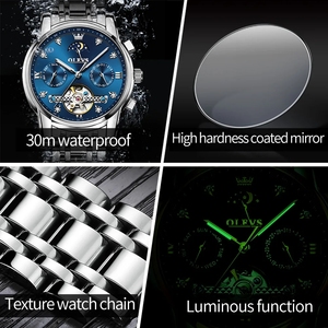 Montre homme multifonctionnelle OLEVS 6678 haut de gamme, automatique, mécanique, avec phases de lune ajourées. - Product Image 2