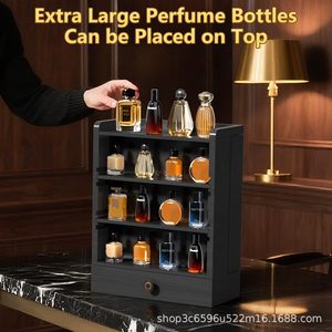 Wooden Perfume Storage Box Multi Layer <b>Desktop</b> Organizer With Drawers For Perfume And Sunglasses Display Rack Black 5 Floors - Product Image 5