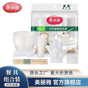 Disposable Tableware Set For 10 People With Cups Bowls Chopsticks Spoons Camping Outdoor Picnic Use Transparent Multifunctional - Product Image 4