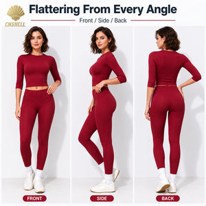 Set Yoga Donna: Leggings Modellanti e Top Corto a Maniche Lunghe, Vita Alta, Elasticizzato in Quattro Direzioni - Abbigliamento Sportivo Produttore Fornitore - Product Image 1