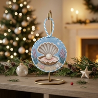 Ornement en point de croix en coquille d'huître avec cordon torsadé, fait main de luxe, thème nautique, pour la décoration de Noël ou comme cadeau de vacances d'été