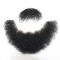Cheveux humains Afro Curl visage moustache barbe pour hommes noirs américains maquillage réaliste système de remplacement de cheveux en dentelle