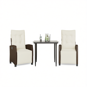 Ensemble de salle à manger de jardin en rotin 2 places, marron, crème, blanc, noir, résistant aux intempéries, design contemporain - Product Image 1