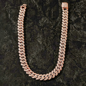 Luxury Rose Gold Cuban Link Moissanite Diamond <b>Chain</b> <b>Iced</b> <b>Out</b> Hip Hop Necklace VVS Premium Statement Jewelry Unisex Design - Product Image 1