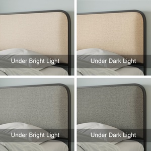 Letto matrimoniale moderno in metallo beige con testiera <span class=keywords><strong>e</strong></span> pediera curvate imbottite <span class=keywords><strong>e</strong></span> 4 cassetti contenitore - Product Image 4