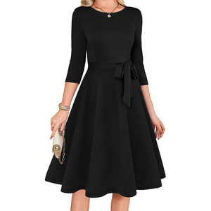 Abito da Cocktail <span class=keywords><strong>Corto</strong></span> da <span class=keywords><strong>Donna</strong></span> 2026 con Scollo a O e Cintura, Alta Qualità, Maniche a 3/4, Stile Vintage, Lunghezza al Ginocchio, per Ospiti di Matrimonio - Product Image 1