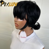 Perruque courte coupe pixie en cheveux humains, vente en gros, sans dentelle, fabriquée à la machine, pré-épilée, cheveux indiens bruts, bouclée, style queue de loup, coupe mullet