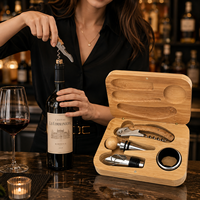 Ensemble d'outils à vin en bois de bambou, 4 pièces : tire-bouchon, tire-bouchon sommelier, bouchon de bouteille, verseur anti-goutte pour bar à domicile