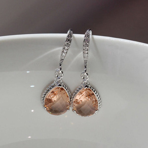 Pendientes de Cuarzo Rosa Champán con Forma de Gota de Agua, Plata 925 con Baño de Rodio, Engaste de Bisel, Joyería de Cristal Romántica para Mujer, para Boda - Product Image 4