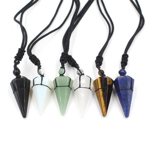 Pierre naturelle Cône Collier Pendentif En Cristal de Quartz Noir Corde Enroulée Traitement Collier pour Hommes Femmes <span class=keywords><strong>Bijoux</strong></span> De Mode - Product Image 1