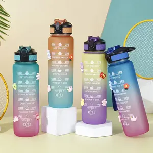 Factory Direct Supply 1L/2L Time Maker Sport Motivational Wholesale Plastic Water Bottle With Straw