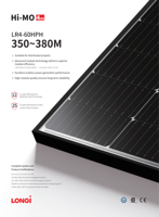 Panneau solaire Tier 1 Hi-MO4 LR4-60HPH 350-380W Mono PERC Demi-cellule 20,9% d'efficacité IP68 Boîtier de jonction Cadre noir Prêt à l'expédition