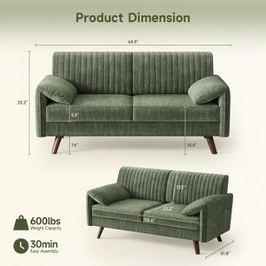 Loveseat <strong>Sofa</strong> Chenille Loveseat Couch Deep Seat Love Seat with Padded Arms Comfy Modern Small Couches <strong>for</strong> <strong>Bedroom</strong> Living Room - Product Image 2
