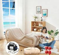 Sillón Inflable Automático en Forma de S, de una Plaza, de PVC de 0.6mm de Grosor, con Revestimiento Flocado, Portátil para Uso en Interiores y Exteriores, Comodidad para Personas Relajadas