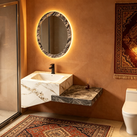 Lavabo mural double couche en pierre de quartz artificielle, style marbre, pour salle de bain, design musulman