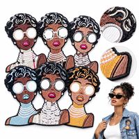 Patch brodé thermocollant ou à coudre, motif portrait de femme mignonne, lunettes et perles, style mode et tendance pour fille, vente en gros