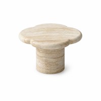 Table basse moderne en travertin naturel de luxe en forme de nuage avec piédestal cylindrique à bord poli pour salon, personnalisable