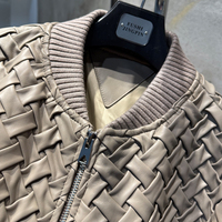 Blouson bomber surdimensionné tissé en véritable peau de mouton lisse, veste en cuir rétro
