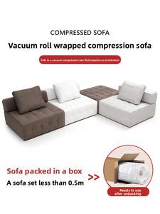 Juego de sofá de apartamento pequeño para habitación individual, esponja pura, bloque de tofu cuadrado compresible, amonita, cuero, algodón y lino, Sherpa elegante - Product Image 6