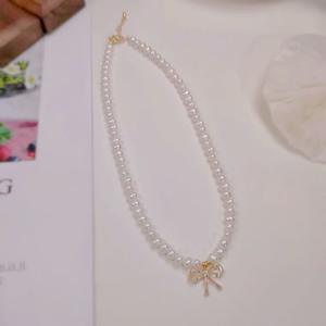 สร้อยคอมุกน้ำจืดธรรมชาติสุดฮิตปี 2022 ดีไซน์หรูหราแบบผีเสื้อโบว์ สร้อยคอแฟชั่นสไตล์ไลท์ลักชัวรี่ - Product Image 4