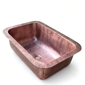 Évier de bar pour villa sur mesure en cuivre martelé à la main, cuve carrée simple épaisse, robinet en laiton, finition moderne, classique et antique - Product Image 3