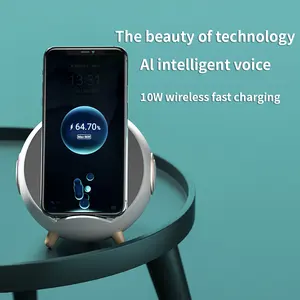 Planeta AI Smart Bluetooth alto-falante de carregamento sem fio telefone AI interação de voz despertador celular suporte criativo presentes