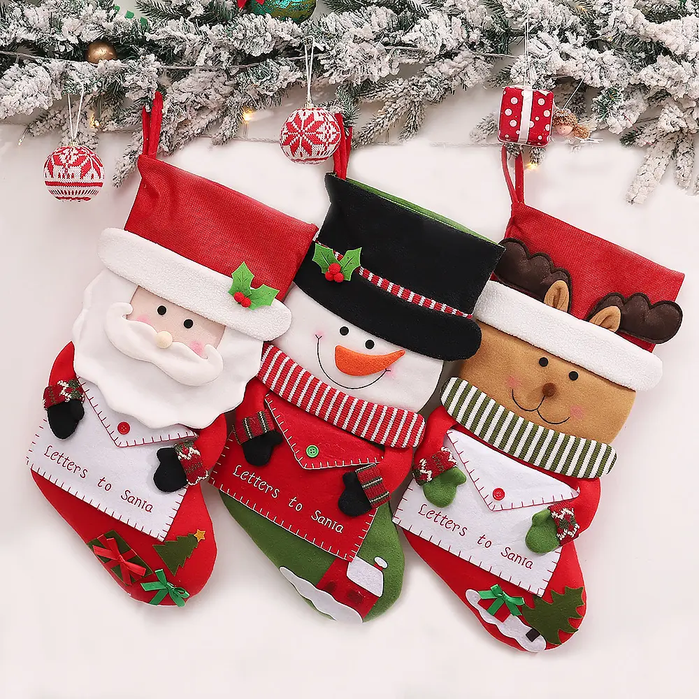 YQ-126 Large Christmas Stocking with santa envelope pocket for Christmas Decorations Family Holiday