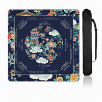 Tapis de mahjong américain carré, imprimé floral oriental, antidérapant, en caoutchouc, pour table de mahjong, réduction du bruit, avec sac de rangement