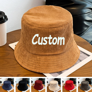 Sombrero de cubo de pana de Color sólido con logotipo bordado personalizado de alta calidad JX para mujer, gorra de cubo Lisa a la moda - Product Image 1