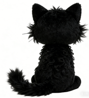 Peluche chat noir bouclé doux et adorable avec yeux jaunes, rembourrée en polyester et coton PP, brodée pour soulager l'anxiété