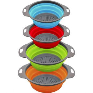 Juego de 2 coladores plegables de silicona con asa, cesta para lavar y escurrir frutas y verduras - Product Image 1