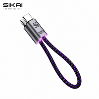 Câble USB-C vers USB-C court SIKAI LED 0,16 m, 240 W PD3.1, cordon tressé, extrémités magnétiques à clipser, pour voyage, bureau, batterie externe, téléphone