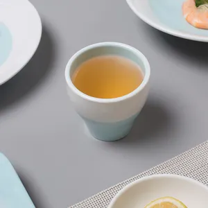 140毫升批发有光泽的日式简约风格的蓝白色餐厅e陶瓷茶杯