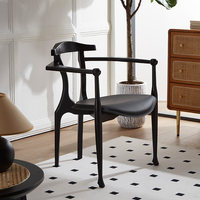 Fauteuil de salle à manger unique en bois massif courbé avec assise rembourrée en cuir PU, chaise d'appoint décorative pour salon