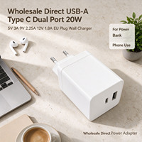 Pengisi Daya Dinding USB-A Tipe C Dual Port 20W 5V 3A 9V 2.25A 12V 1.8A Colokan EU untuk Tablet dan Ponsel Pengisi Daya Ponsel Pengiriman Cepat