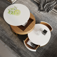 Table basse contemporain en marbre blanc, rehausseur en bois, multi-fonction, or