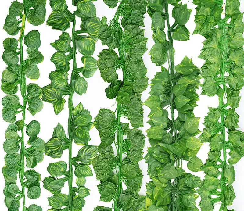 المصنع مباشرة الاصطناعي الديكور نبات السرخس الجملة الخضراء يترك كرمة الجدار الأخضر مع زهرة العنب يترك 220 سنتيمتر
