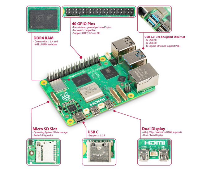 Raspberry Pi 5 2GB RAM Development Boards BCM2712 64-bit A76 Quad-core 2.4GHz Pi5 2G LPDDR4X-4267 SDRAM Single Board Computer