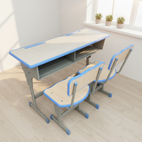 Ensemble Moderne Bureau et Chaise Deux Places pour Élève, Mobilier de Primaire et Collège, Banc de Salle de Formation pour Bureau à Domicile
