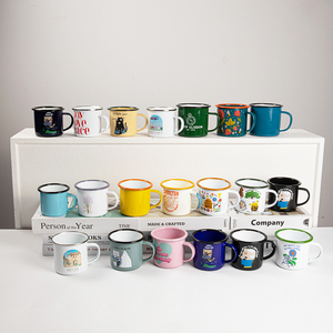 16oz cangkir enamel mug perjalanan dengan pegangan untuk kopi susu teh logo kustom logam warna Kemah cetak luar ruangan cangkir berkemah untuk anak-anak - Product Image 2