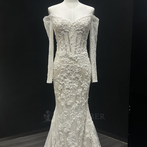 Vestido de Novia Largo y Elegante Estilo Sirena con Lentejuelas, Cuentas y Apliques Florales de Encaje para NT36 - Product Image 3