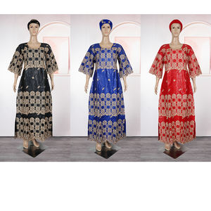 Robes <span class=keywords><strong>boubou</strong></span> africaines personnalisées H&D, <span class=keywords><strong>robe</strong></span> vintage brodée en <span class=keywords><strong>bazin</strong></span> riche avec foulard - Product Image 6