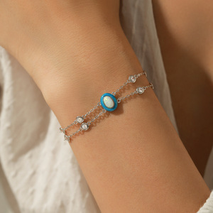 S925 Silver Opal <b>Bracelet</b> With Round Diamonds Rhodium Plated Chain Link Women's Classic Everyday Wear Jewelry - Product Image 4