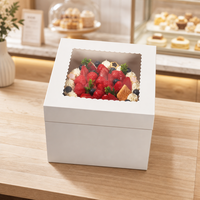 Boîte d'emballage de boulangerie en carton blanc personnalisée avec logo, 8, 10, 12 pouces, avec fenêtre transparente festonnée, boîte à gâteau carrée de qualité alimentaire avec fenêtre