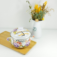 Set Peralatan Masak Bunga Penuh, Lima Buah Pot Enamel Kualitas Tinggi 18-26Cm Besi Cor Dilapisi Enamel Ungu