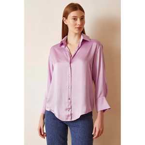 Camisa Básica de Satén para Mujer, Color Lila, con Botones, Estilo Clásico para el Día a Día - Product Image 6