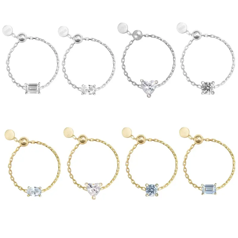 Tốt 925 Sterling Silver nhẫn tim Opal Đá Nhẫn tùy chỉnh mạ vàng trang sức phụ nữ đá quý có thể điều chỉnh chuỗi vòng cho các cô gái