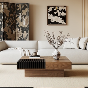 Mesa de Centro de Lujo Estilo Italiano con Chapa de Nogal, Madera de Grado E1 con Almacenamiento Magnético, Mueble Cuadrado para Sala de Estar - Product Image 5