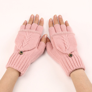 Gants d'hiver pour femmes HZS-25053, doigts visibles, côtelés, doublure moelleuse, <span class=keywords><strong>rabat</strong></span>, mitaines chaudes en tricot pour femmes - Product Image 3